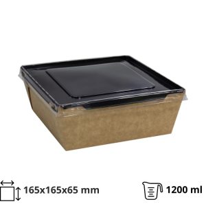 Kartonska kutija sa poklopcem Crystal Box 1200 ml 165x165x65 mm crni/kraft [50 kom/pak]