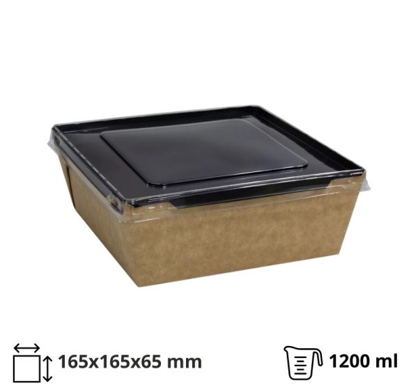Kartonska kutija sa poklopcem Crystal Box 1200 ml 165x165x65 mm crni/kraft [50 kom/pak]