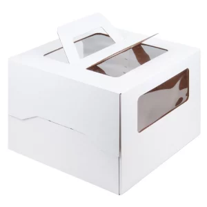 Kutija za torte 260х260х200 mm sa prozorom, sa ručkama  do 2-2,5 kg, bela (25 kom/pak)