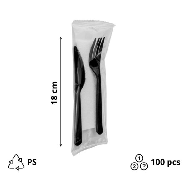 Set 3 viljuška, nož, salveta 18cm, TaMbien crne [100 kom/pak]