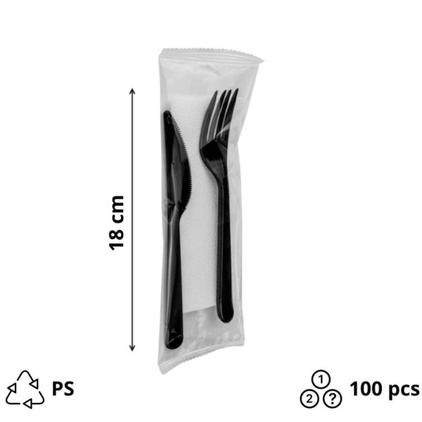 Set 3 viljuška, nož, salveta 18cm, TaMbien crne [100 kom/pak]