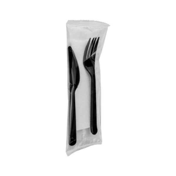 Set 3 viljuška, nož, salveta 18cm, TaMbien crne [100 kom/pak]