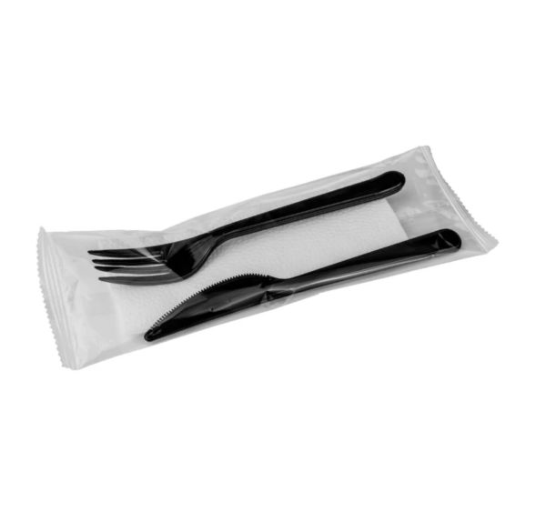 Set 3 viljuška, nož, salveta 18cm, TaMbien crne [100 kom/pak]