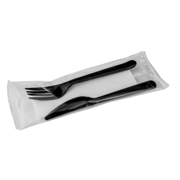 Set 3 viljuška, nož, salveta 18cm, TaMbien crne [100 kom/pak]