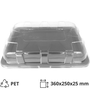 PET poslužavnik 360x250x25mm sa poklopcem (crno dno+providni poklopac) [5 kom/pak]
