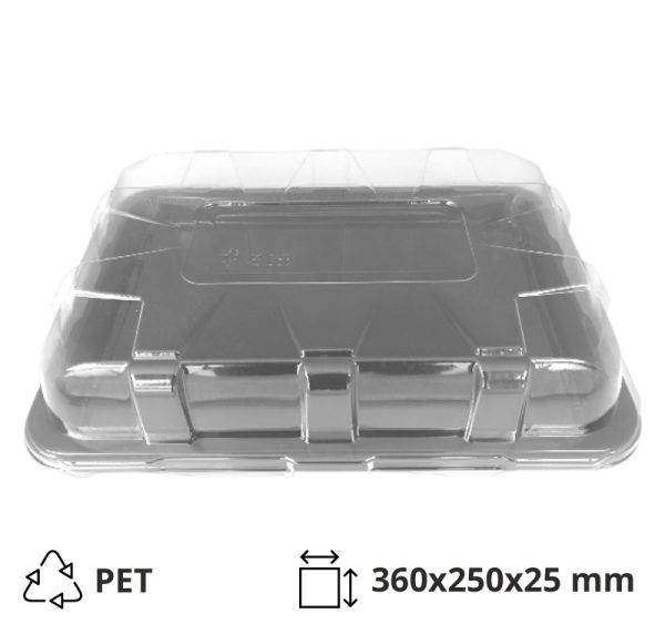 PET poslužavnik 360x250x25mm sa poklopcem (crno dno+providni poklopac) [5 kom/pak]