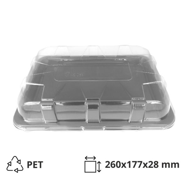 PET poslužavnik 260x177x28mm sa poklopcem (crno dno+providni poklopac) [5 kom/pak]