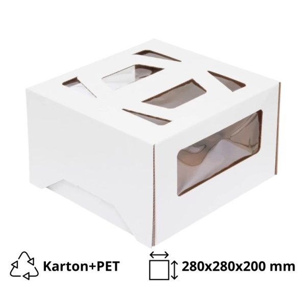 Kutija za torte 280х280х200 mm sa prozorom, sa ručkama  do 3 kg, bela [3 kom/pak]