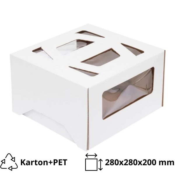 Kutija za torte 280х280х200 mm sa prozorom, sa ručkama  do 3 kg, bela [3 kom/pak]
