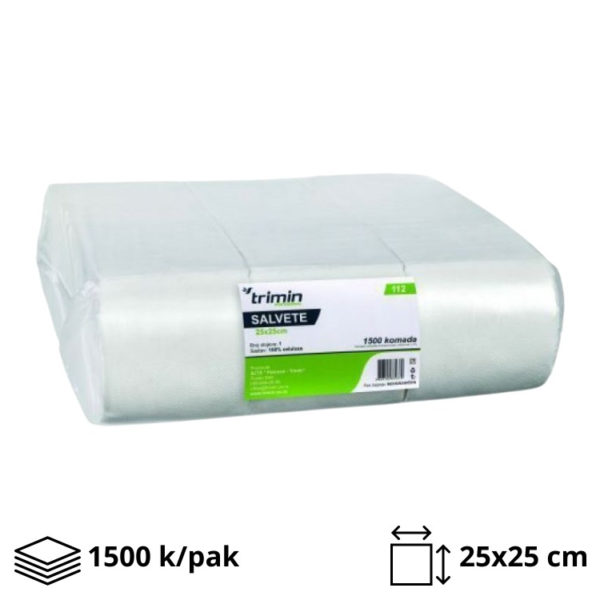 Papirne salvete 1sl 25×25 cm bele 1500 l/pak