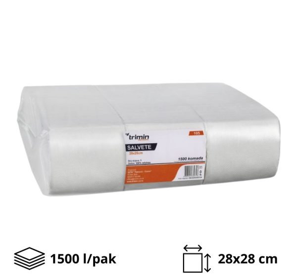 Papirne salvete 1sl 28×28 cm bele 1500 l/pak