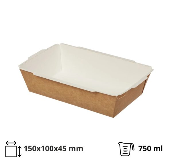 Papirna posuda bez poklopca 750 ml 150x100x45 mm kraft [400 kom/pak]
