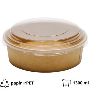 Papirnata posuda 1300 ml d=187 mm h=69 mm, kraft s poklopcem [200 kom/pak]