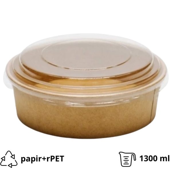 Papirnata posuda 1300 ml d=187 mm h=69 mm, kraft s poklopcem [200 kom/pak]