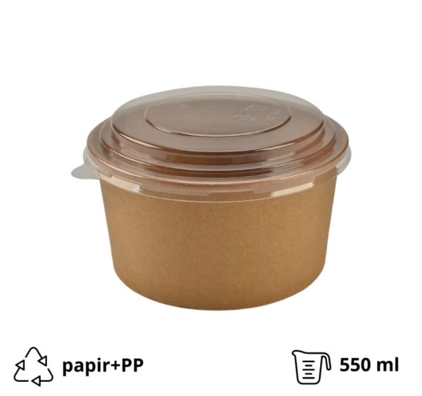 Kartonska posuda 550 ml d=145 mm, h=54 mm kraft za PP poklopcem [28 kom/pak]