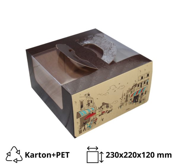 Kutija za tortu sa prozorom, sa ručkom 1 kg 230х220х120 mm Randevu [3 kom/pak]