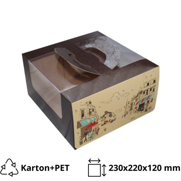 Kutija za tortu sa prozorom, sa ručkom 1 kg 230х220х120 mm Randevu [3 kom/pak]