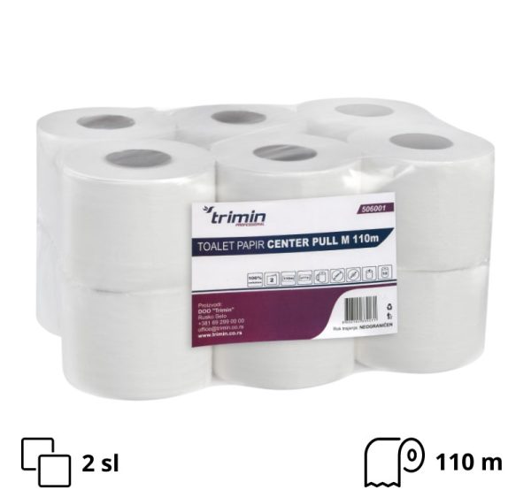 Toaletni papir 2 sl 110 m 12 rol/pak bele