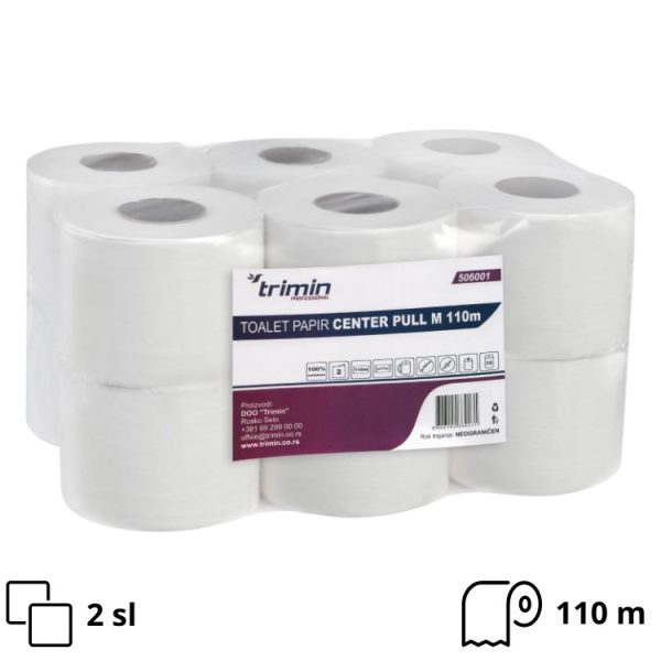 Toaletni papir 2 sl 110 m 12 rol/pak bele