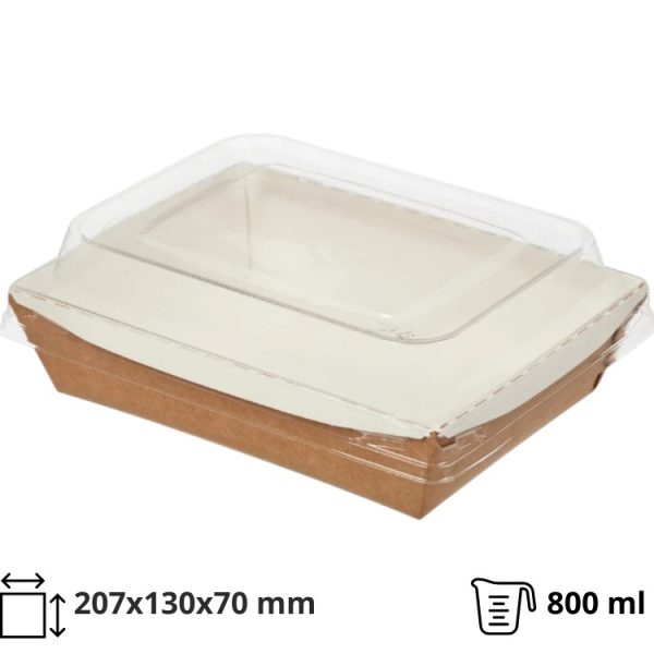 Kartonska kutija sa kupola poklopcem Crystal Box 800 ml 207x130x70 mm kraft [50 kom/pak]