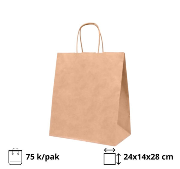 Papirna kesa sa uvijenim ručkama 240x140x280 mm kraft 80g [75 kom/pak]