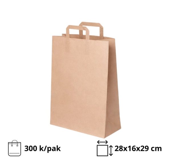 Papirna kesa sa plitkim ručkama 280х160х290 mm kraft [300 kom/pak]