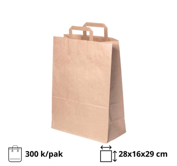 Papirna kesa sa plitkim ručkama 280х160х290 mm kraft [300 kom/pak]