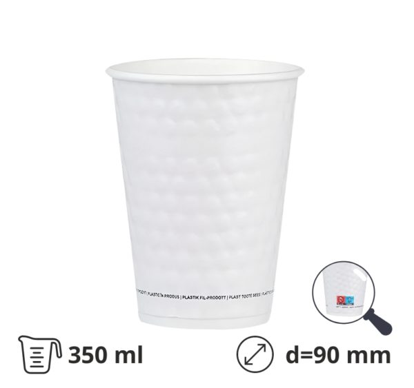 Čaša papirnata termo 350 ml d=90 mm bela Bubble SUP [25 kom/pak]