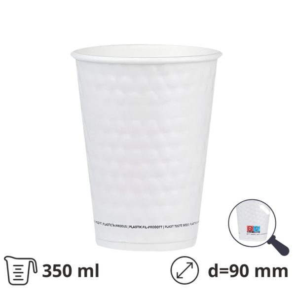 Čaša papirnata termo 350 ml d=90 mm bela Bubble SUP [25 kom/pak]