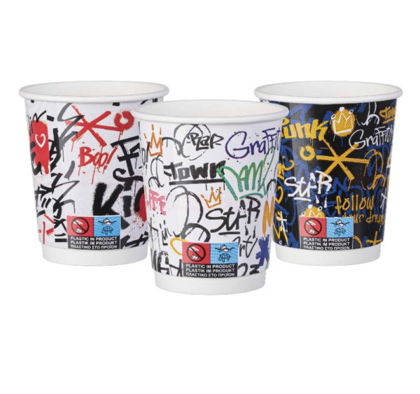 Čaša papirnata termo 240 ml d=80 mm Graffiti Mix SUP [25 kom/pak]