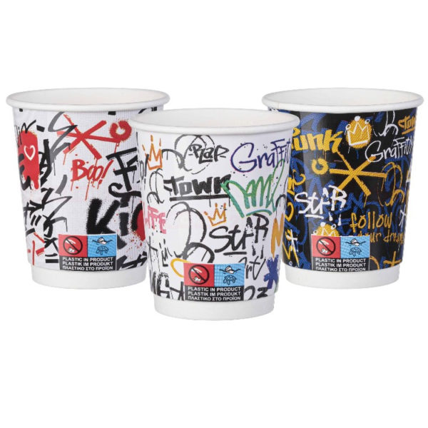 Čaša papirnata termo 240 ml d=80 mm Graffiti Mix SUP [25 kom/pak]