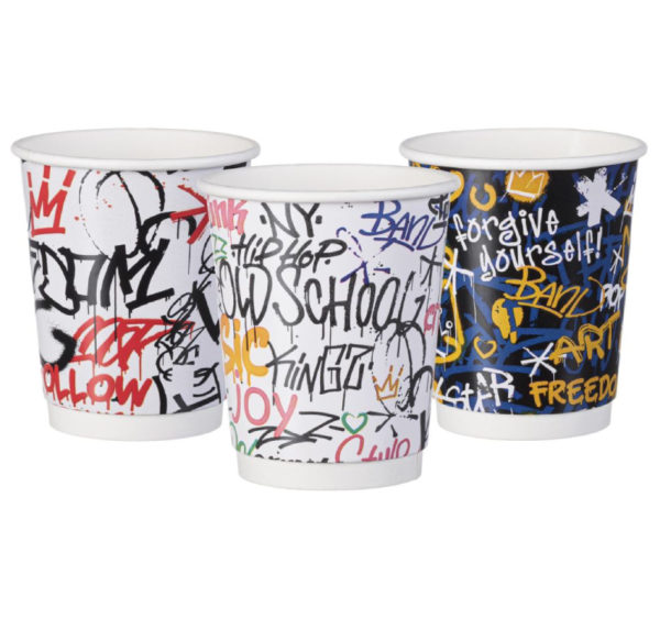 Čaša papirnata 240 ml d=90 mm 2sl Graffiti Mix [25 kom/pak]