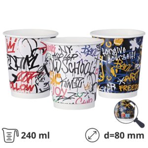 Čaša papirnata termo 240 ml d=80 mm Graffiti Mix SUP [25 kom/pak]