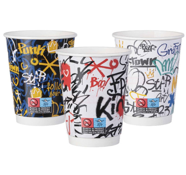 Čaša papirnata termo 350 ml d=90 mm Graffiti Mix SUP [25 kom/pak]