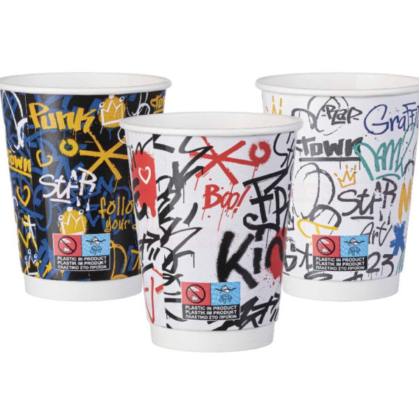 Čaša papirnata termo 350 ml d=90 mm Graffiti Mix SUP [25 kom/pak]