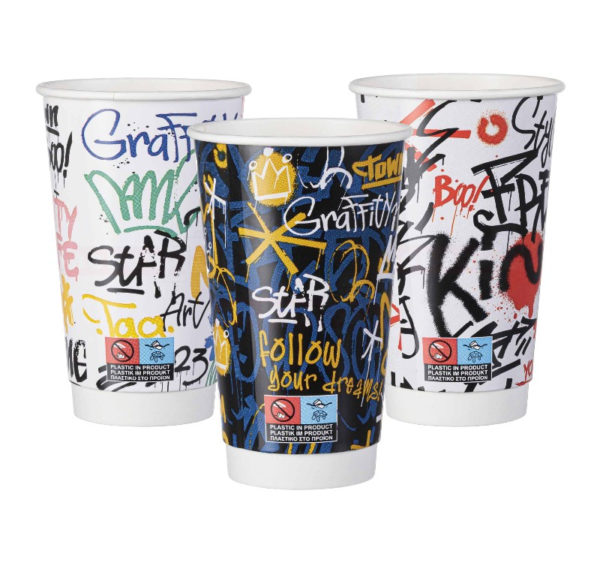 Čaša papirnata termo 450 ml d=90 mm Graffiti Mix SUP [25 kom/pak]