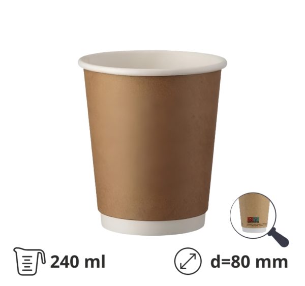 Čaša papirnata termo 240 ml d=80 mm kraft SUP [25 kom/pak]