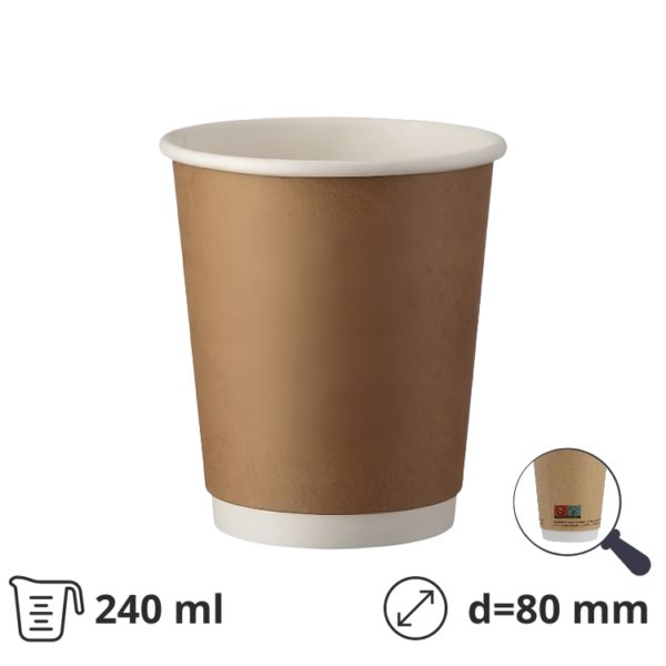 Čaša papirnata termo 240 ml d=80 mm kraft SUP [25 kom/pak]
