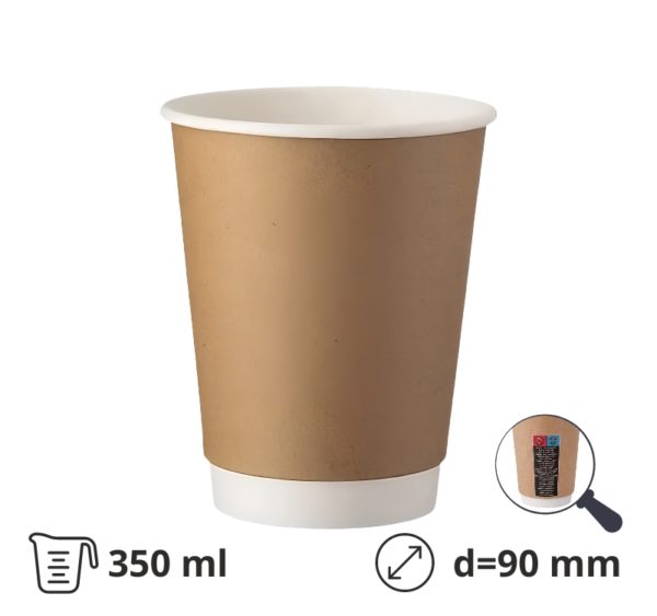Čaša papirnata termo 350 ml d=90 mm kraft SUP [25 kom/pak]