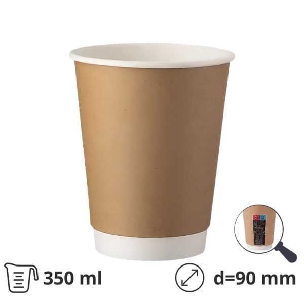 Čaša papirnata termo 350 ml d=90 mm kraft SUP [25 kom/pak]
