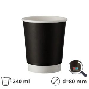 Čaša papirnata termo 240 ml d=80 mm crna SUP [25 kom/pak]