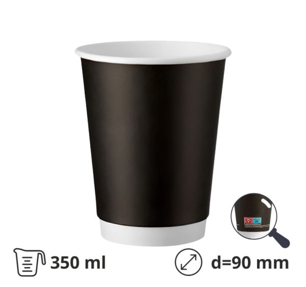 Čaša papirnata termo 350 ml d=90 mm crna SUP [25 kom/pak]