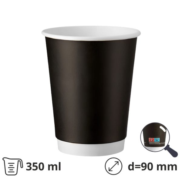 Čaša papirnata termo 350 ml d=90 mm crna SUP [25 kom/pak]