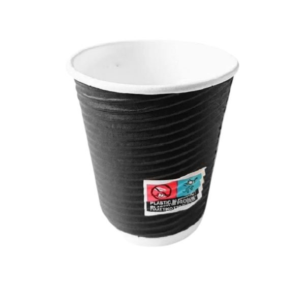 Čaša papirnata termo 350 ml d=90 mm ripple crna SUP [25 kom/pak]