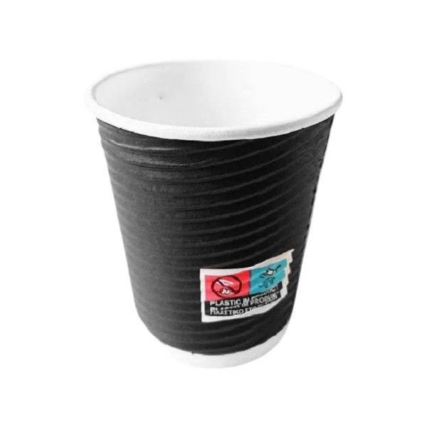 Čaša papirnata termo 350 ml d=90 mm ripple crna SUP [25 kom/pak]
