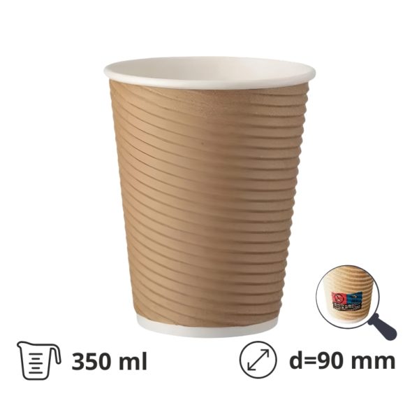 Čaša papirnata termo 350 ml d=90 mm ripple kraft SUP [25 kom/pak]