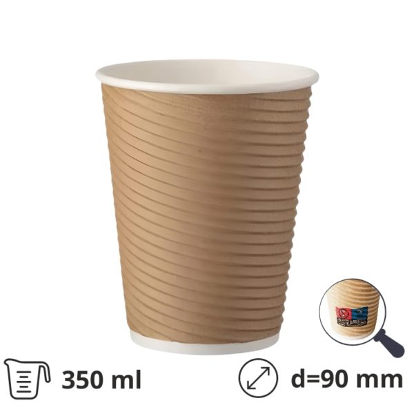 Čaša papirnata termo 350 ml d=90 mm ripple kraft SUP [25 kom/pak]