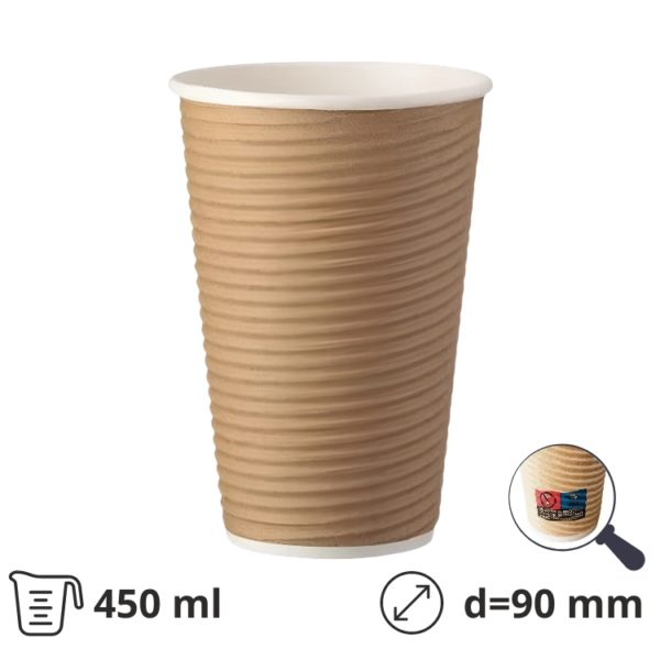 Čaša papirnata termo 450 ml d=90 mm ripple kraft SUP [25 kom/pak]
