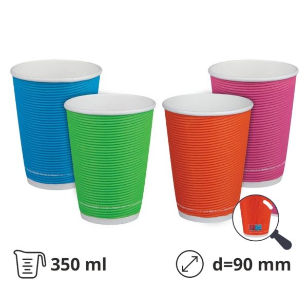 Čaša papirnata termo 350 ml d=90 mm ripple raznobojne SUP [25 kom/pak]