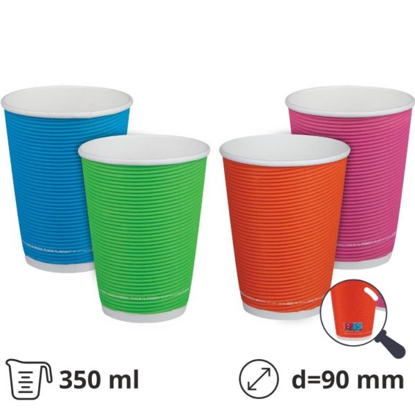 Čaša papirnata termo 350 ml d=90 mm ripple raznobojne SUP [25 kom/pak]